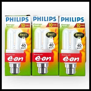 3 Pack Of Philips Energy Saver Bulbs 8W = 40W B22 BC Bayonet Fitting - NEW - Picture 1 of 3