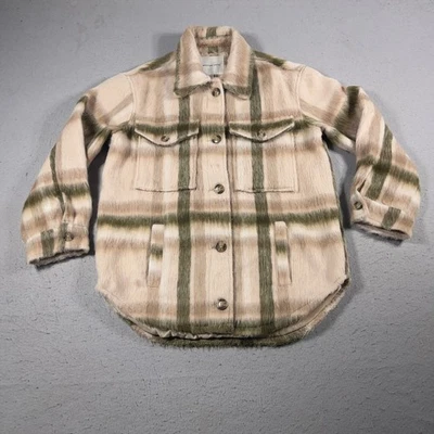 Jaqueta American Eagle Shacket feminina XS xadrez falsa mistura de lã mohair botão para cima - Imagem 1 de 4