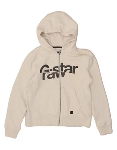 G-STAR Womens Graphic Zip Hoodie Sweater UK 14 Large White Cotton BU10 - Picture 1 of 7