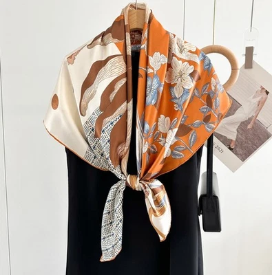 100% Silk Plain satin Scarf Bandanna Square Shawl Wrap Large Flower Print 43" - Image 1 of 4