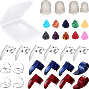 34 Pcs Guitar Finger Picks Set Include Stainless Steel Plectrum Small - Picture 1 of 6