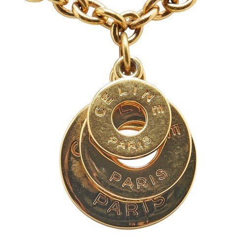 Collana Celine donna gioielli cerchio logo 3 linee placcata oro usata edizione limitata