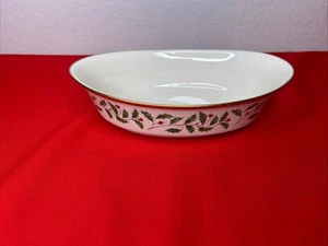 Lenox Holiday Dimension Oval Vegetable Serving Bowl Holly Berry Christmas - Picture 1 of 17