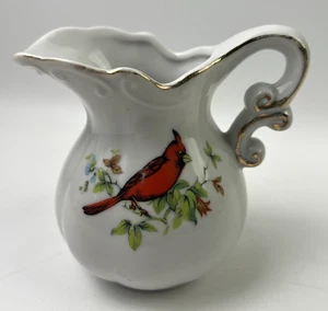 Vintage Cardinal Red Bird Flower Pitcher Creamer - Taiwan - Picture 1 of 7