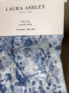 NWT LAURA ASHLEY BLUE FLORAL SUMMER PALACE 2 WINDOW PANEL PAIR CURTAINS 38” 96” - Picture 1 of 2