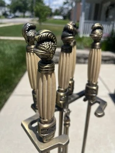 Solid Brass Fire Tools - Civil War Sword Replica Bone Handle w/ Knight Helmets - Picture 1 of 7