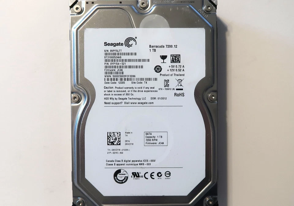 Seagate ST31000524AS 9YP154-521 JC4A TK (9VP) Thailand 1.0TB 3.5" Sata JAN/2012 - Image 1 of 1