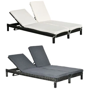 Outsunny Doppelliege Sonnenliege Gartenliege 2 Personen 5-stufig PE Rattan - Bild 1 von 23