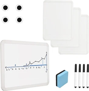 (4 Pack) Mini Magnetic Whiteboards with 4 Black Marker Pens, Magnets & Eraser - Picture 1 of 6
