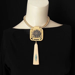 Stunning 1920s Egyptian Revival Celluloid Choker ,Beige Toned, Abalone, Bronze - Picture 1 of 7