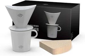 Pour Over Coffee Maker Set, White Ceramic Coffee Dripper and 300ml Ceramic Mug - Picture 1 of 13