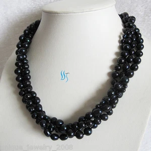 21 Zoll 4-10 mm 4 Reihen schwarz Süßwasser Perle Halskette Stränge Schmuck - Bild 1 von 4