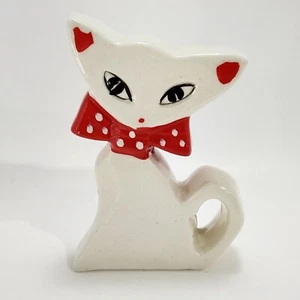 Vintage Kitschy Atomic Cat Salt Shaker White Red Bow Japan - Picture 1 of 6