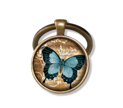 Lovely Teal Butterfly Nature Insect Lovers - Handmade Pendant KEYCHAIN Key Ring - Image 1 of 3