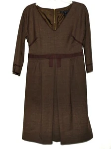 Marc by Marc Jacobs Brown Wool Bow Waist V-Neck Womens Lined Dress Size 6 - Picture 1 of 7