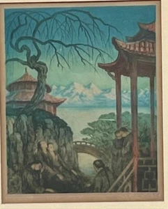 Ferdinand Michl Asian Style color Etching pencil signed - Picture 1 of 2