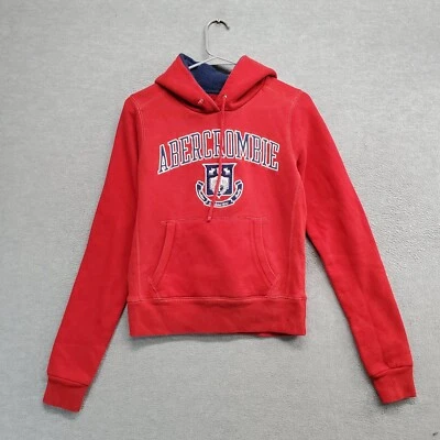 VINTAGE Abercrombie & Fitch Junior Sweatshirt M Red Hoodie Ski Logo Embroidered - Изображение 1 из 4