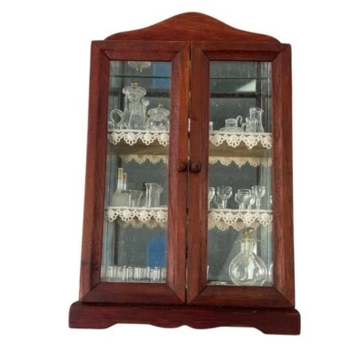 Vtg Miniature Dollhouse Hutch with Glasses Wall Cabinet Glass Door and Mirrors - Image 1 of 4