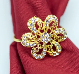 Floral Napkin Rings Set of 4 Gold Sparkling Napkin Holders Party Table Decors - Picture 1 of 1