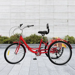 24" Dreirad Für Erwachsene 7 Geschwindigkeit 3 Räder Fahrrad Klappbar Trike+Korb - Bild 1 von 9