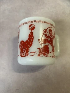 Vintage Hazel Atlas Circus Clowns, Donkey Children's Cup 1950's Milk Glass Mug - Picture 1 of 5