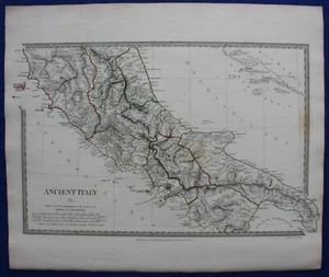 SOUTH ANCIENT ITALY, LATIUM, CAMPANIA, ETRURIA, original antique map, SDUK, 1844 - Picture 1 of 4