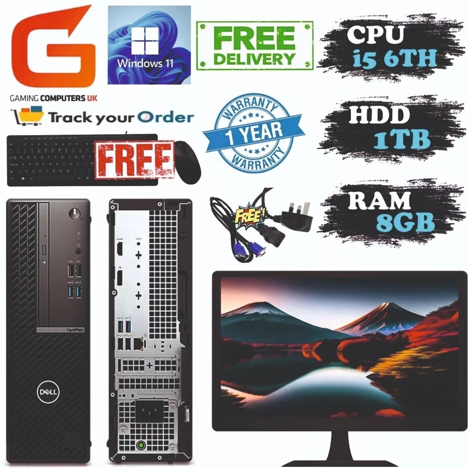 FAST Dell OptiPlex SFF Core i5 6th Gen 8GB Ram 1TB HDD WIN 11 PC WITH 19" TFT - Image 1 of 1