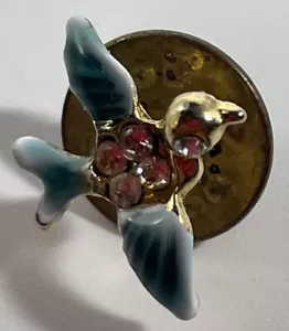 Pinback vintage de solapa de pájaro azul pequeño estrás esmalte tono dorado - Imagen 1 de 2