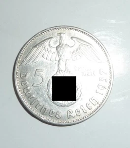 5 Reichsmark RM Paul von Hindenburg 1937 J mit, sehr guter Zustand! - Bild 1 von 2