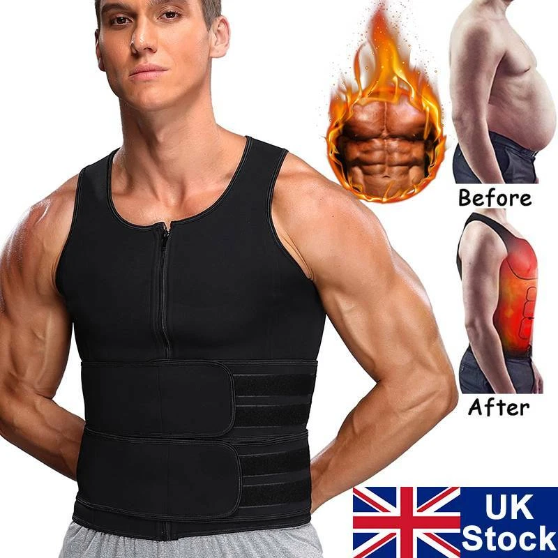 Hombres Neopreno Sauna Térmico Sudor Modelador de Cuerpo Entrenador de Cintura Quemador de Grasa Chaleco Corsé Foto 1 de 4