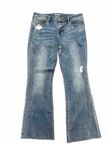 Dear John Jeans Womens Blue High Rise Bootcut Fray Flare Stretch Size 30 - Picture 1 of 8