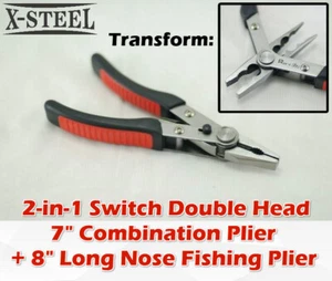 2-in-1 Switch Double Head Combination Lineman + Long Nose Fishing Pliers - Picture 1 of 3
