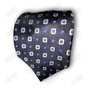 American Living Tie Men L 61" W 3.5" Purple Silver Geometrical Squares 100% Silk - Picture 1 of 6