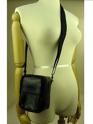 Compact Camera Genuine Leather Carry Shoulder Zip Bag Black Color - Image 1 of 4