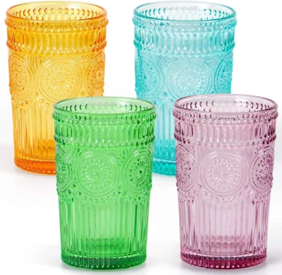 Colored Glassware, Multicolor Drinking Glasses, Embossed Water Glasses, Colored - Photo 1/4