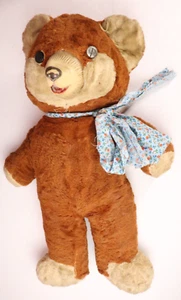 Vintage 40s 50s Teddy Bear Rubber Face Plush Stuffed Animal VTG Squeaker - Picture 1 of 6
