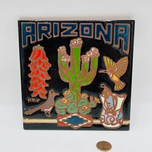 Azulejo artístico esmaltado a mano Arizona 1995 tonos de tierra firmado 4103D 6" x 6" artesanal - Imagen 1 de 8