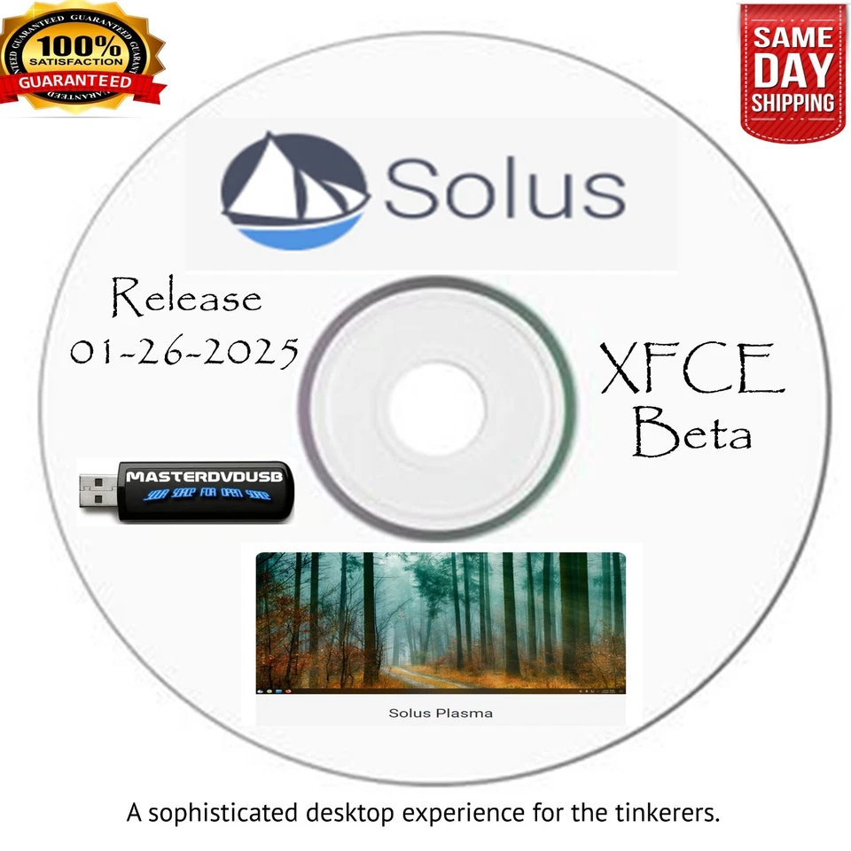 DVD de arranque Solus 2025 XFCE-Beta - en vivo/instalador | Envío rápido desde CALI Foto 1 de 1