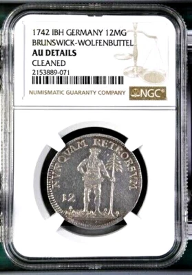 1742 IBH German States Brunswick Wolfenbuttel Wildman 1/3 Taler, 12 MG, NGC AU - Image 1 of 2