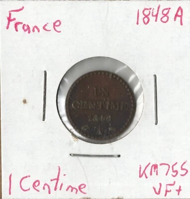 Moeda França (Segunda República) 1 centavo 1848 A KM754 - Imagem 1 de 4