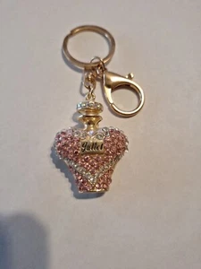 Funkelnder Schlüsselanhänger Ring Geldbeutel Anhänger Rosa Parfüm Flakon Kristalle Strass NEU - Bild 1 von 3