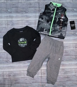 New! Baby Boy's Hurley 3pc Shirt Vest Pants Outfit Size 24 Months  - Picture 1 of 4