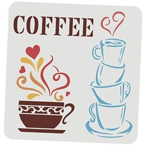 Coffee Cup Stencil 11.8x11.8inch Reusable Coffee Drawing Template PET Plastic - Picture 1 of 7