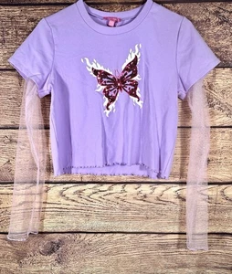 Sugar Thrillz Dolls Kill Flaming Butterfly Sheer Sleeve Crop Top Size 2XL.  Neu - Bild 1 von 10