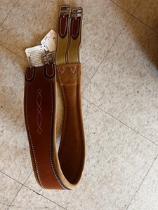 Beval CONTOURED Leather English GIRTH Triple Elastic End NEW* 36" Chestnut Brown - Picture 1 of 2