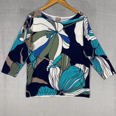 Suéter ligero de punto Chicos para mujer talla 1 mediano estampado floral manga 3/4 Foto 1 de 4