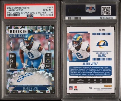 PSA 10 2024 PANINI CONTENDERS JARED VERSE CRACKED ICE VARIATION AUTO RC /25 - Image 1 of 4