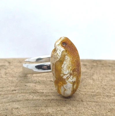 Anillo ámbar báltico ajustable blanco caramelo ovalado plata 925 - Imagen 1 de 4