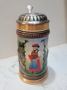 VTG Old Germany Lidded Beer Stein w/ Raised Design Excellent Condition - Picture 1 of 11