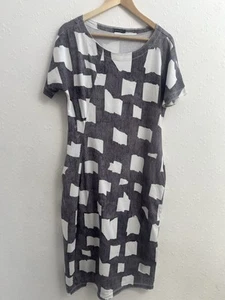 Grizas Dress Cotton (95%) Lagenlook Jersey Pockets Size Small Geometric - Picture 1 of 7